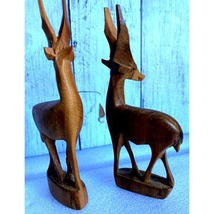Vintage Hand Caved Wood Antelope  Kenya wooden Figurines Christamss decor